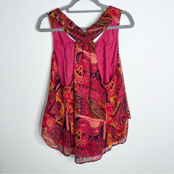 Free People Floral Paisley Top Sleeveless Large Pink Flowy Lined Boxy P - Picture 2 of 9